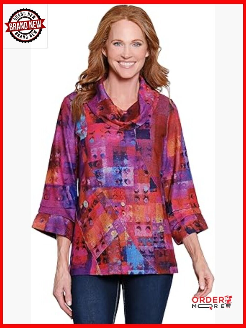 Brushed Knit Funnel Neck Pop-over Tunic Womens Tunic Tops